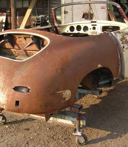 Rusted Porsche 356 shell as it arrived