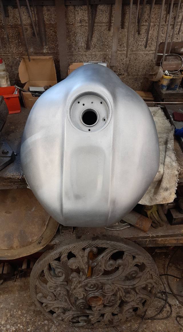 Motorcycle fuel tank repair, taken back to bare steel
